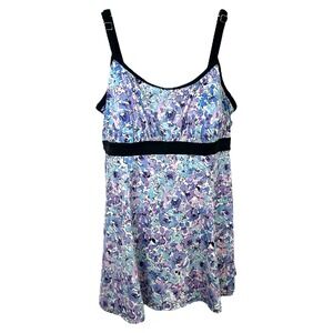 Fit 4 U Plus Size 18W Swimdress Blue Purple Floral Print One Piece‎ Swimsuit 524